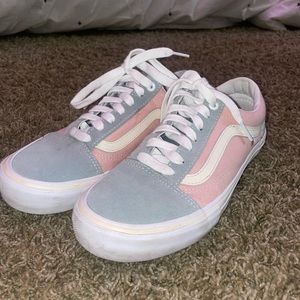 Light pink and baby blue customized vans